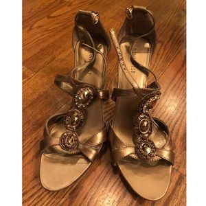 Nine West Bronze Jeweled Heels